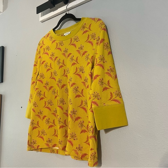 Sundance Sausalito 3/4 Sleeve Thermal Waffle Gold Yellow Pink Floral Size PL - Picture 5 of 10
